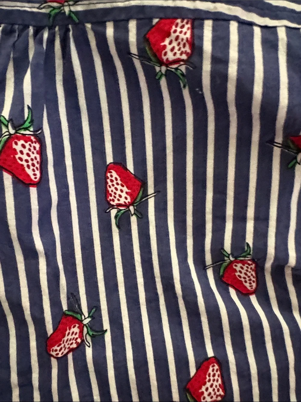 Modcloth Navy & White Striped Blouse with Red Strawberry Print - Picture 3 of 4